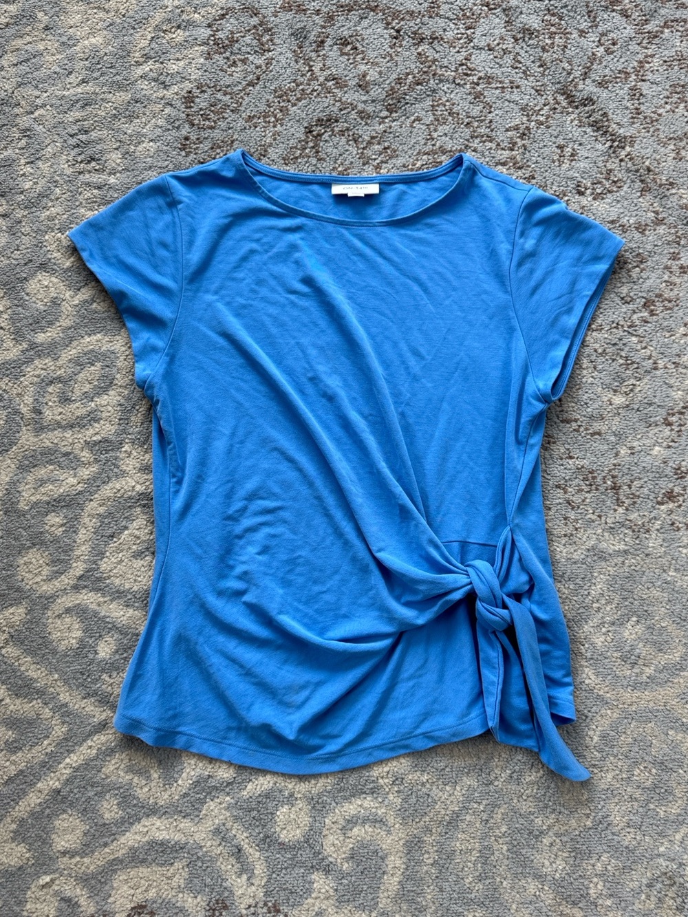 On 34th Side Tie Short Sleeve Top Blue Large